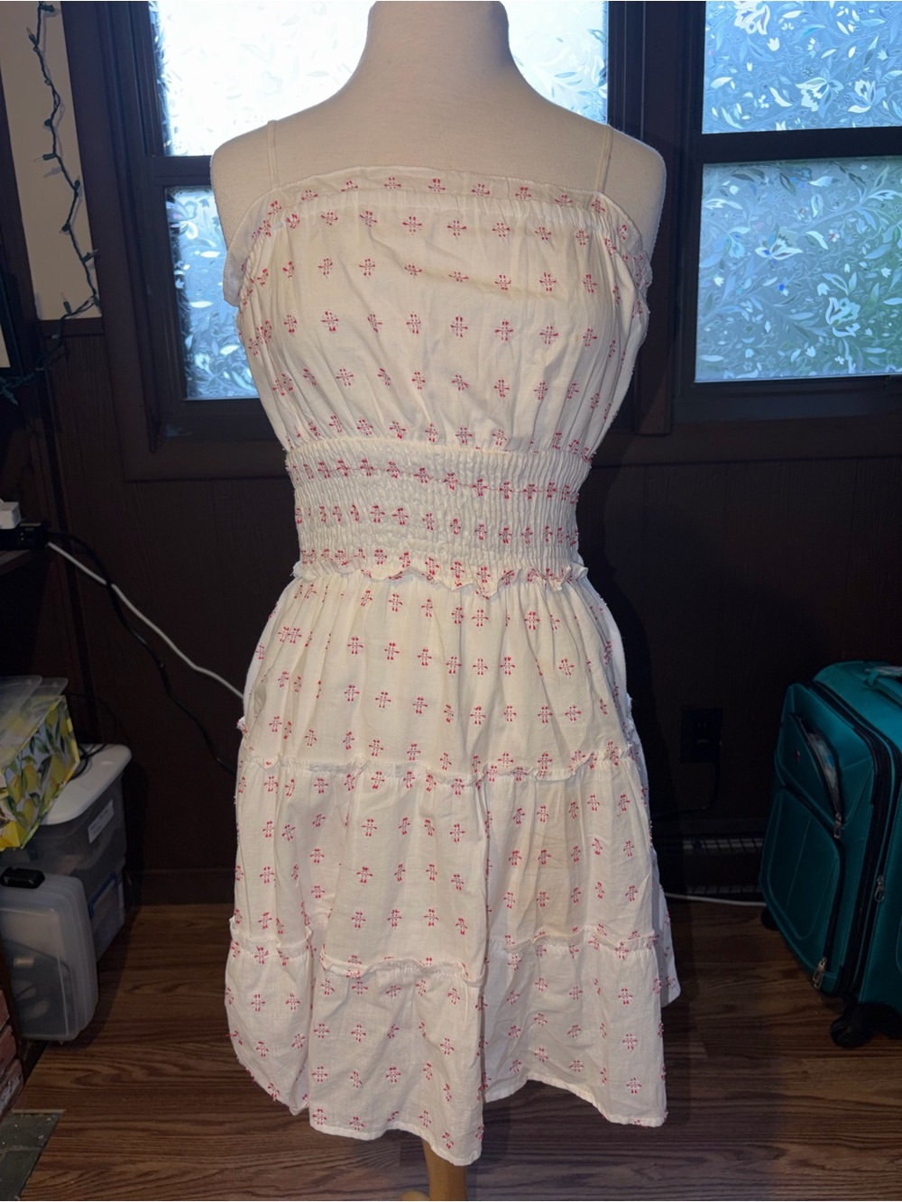 White Summer Dress with red pattern details
